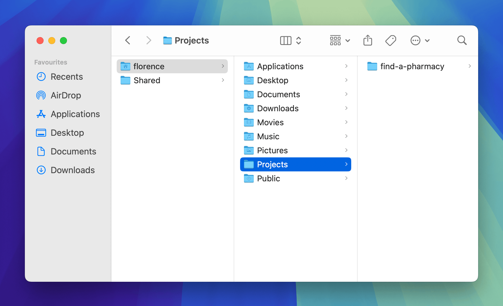 Screenshot of the projects folder.