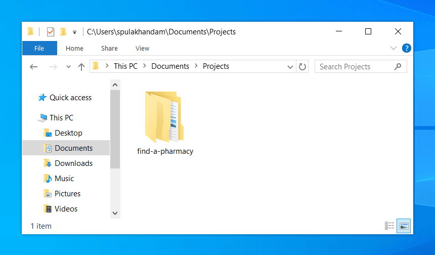 Screenshot of the projects folder.