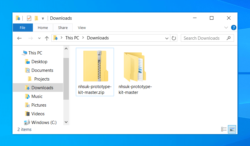Screenshot of the opened zip file